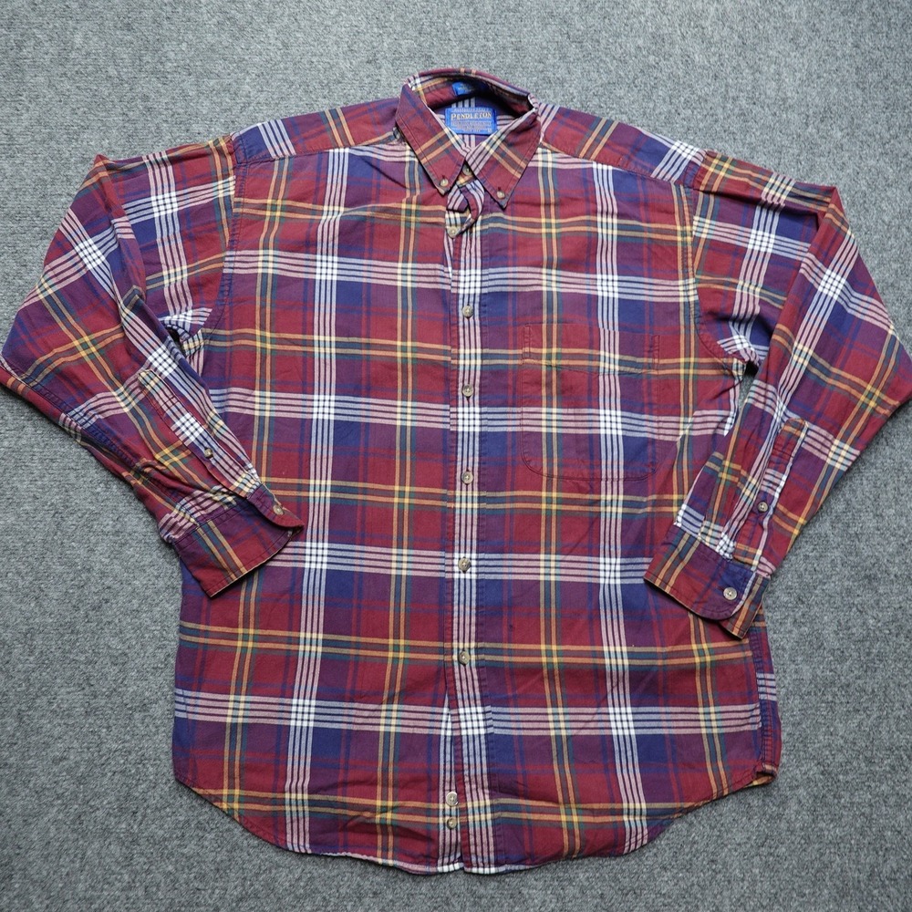Pendleton Shirt Men Small Burgundy Plaid Cotton Long Sleeve Button Down Everyday